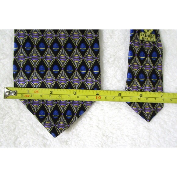 FABERGE Mens Silk Tie Blue Purple Handmade USA 072 Geometric Eggs - Picture 2 of 8